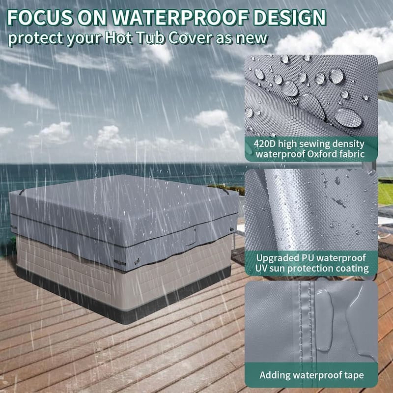 Square Hot Tub Cover - 420D Heavy Duty Waterproof Protector for 91x91 inch Outdoor Spas, All-Weather Resistant
