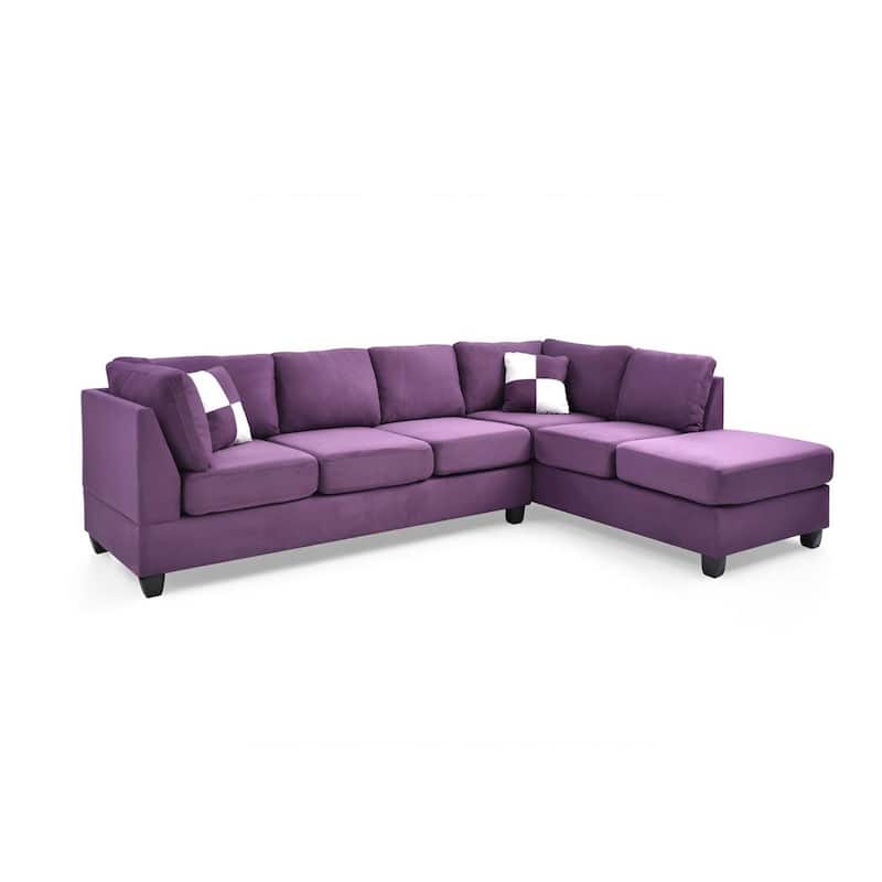 Purple Microfiber Sectional Sofa (No Ottoman), 111x78x34 inches, 207 lbs, Comfortable & Flexible