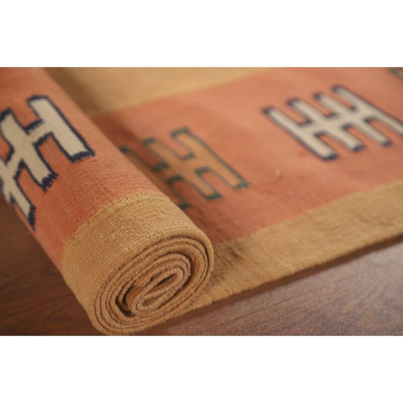 Geometric Kilim Qashqai Persian Area Rug Flatweave Wool Carpet - 5'6" x 7'9"