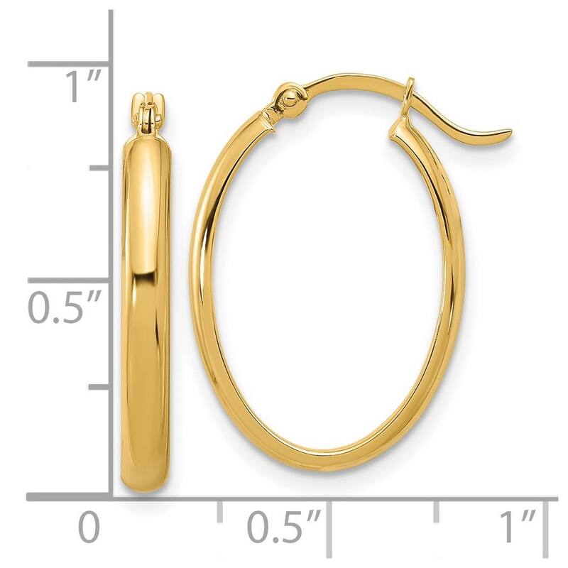 Curata 14k Yellow Gold Polished Flat Oval Hoop Earrings (4mm x 17mm)
