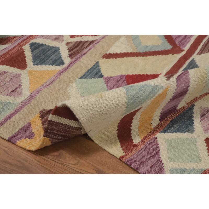 Hand Woven Oriental 100% Wool Carpet Southwestern Modern Multi-Colored Kilim Area Rug - 5' 11'' X 4' 0''