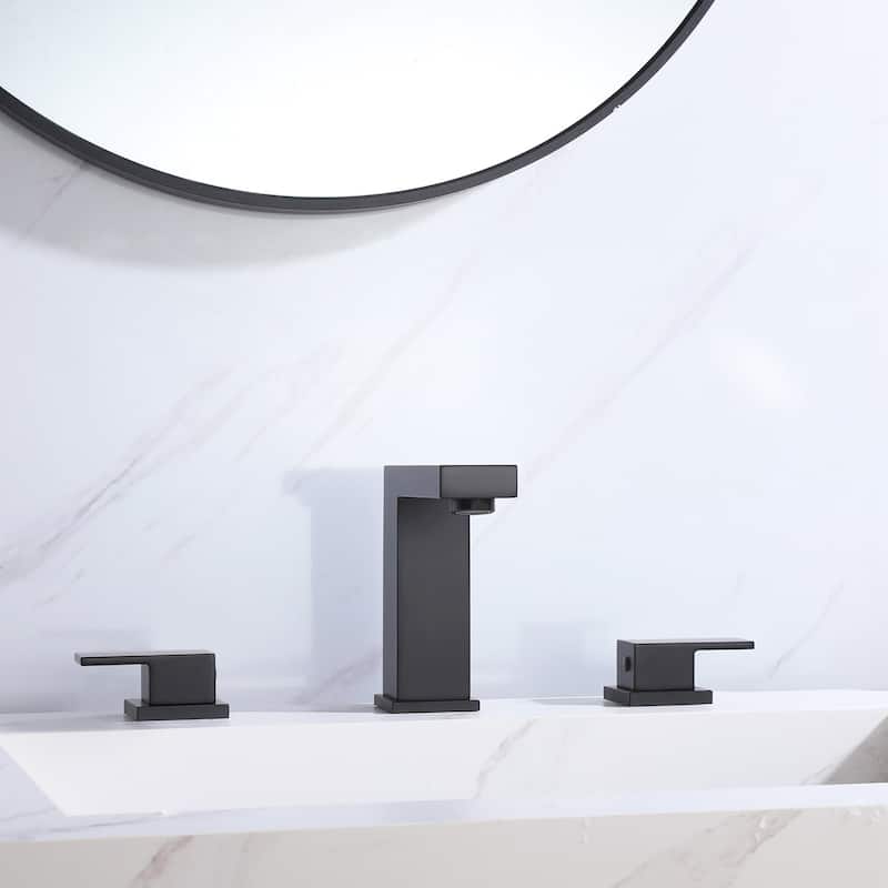 Double Handle Copper Widespread Bathroom Sink Faucet - Matte black