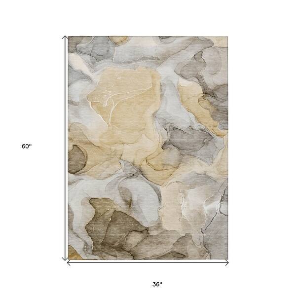 4' x 5' Brown Abstract Indoor Outdoor Area Rug