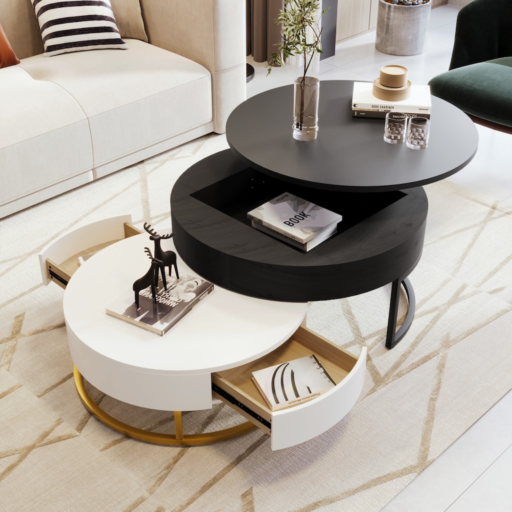 Lift-top Nesting Coffee Tables with 2 Drawers
