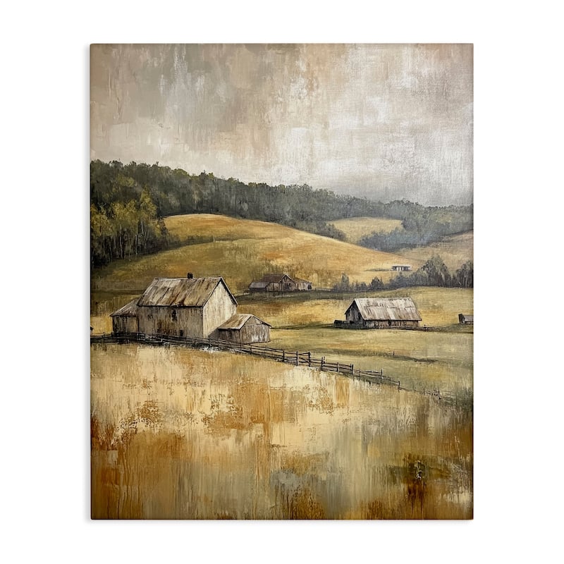 Stupell Rustic Farmland & Rolling Hills Canvas Wall Art Design By Petal Prints Design - 16 x 20