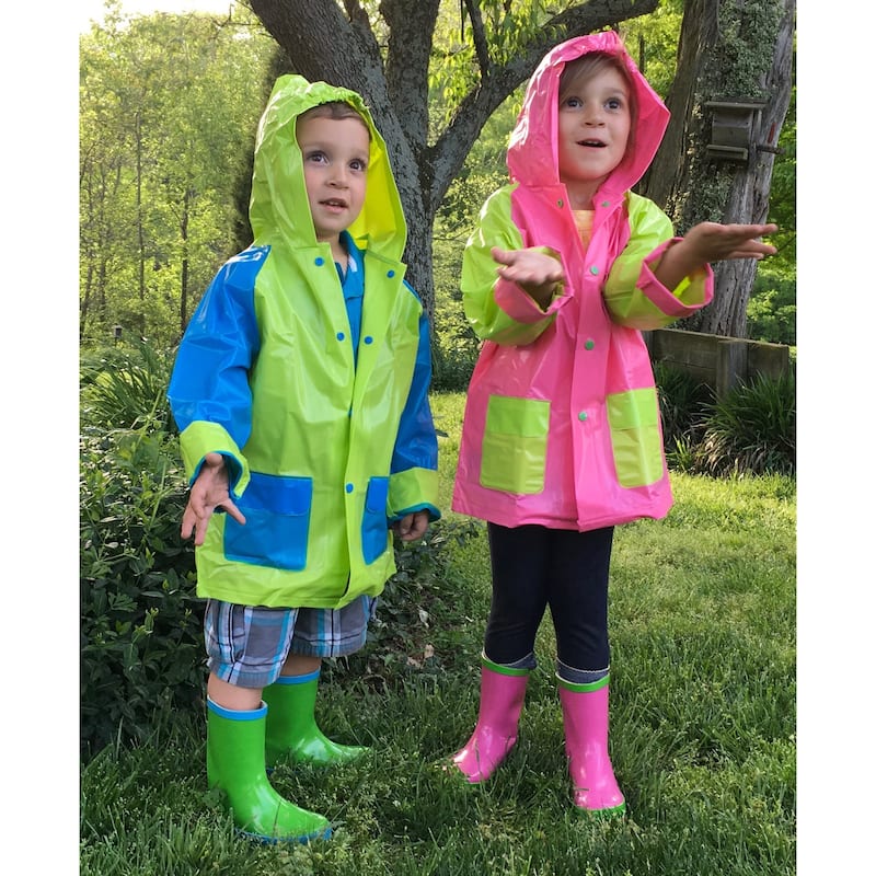 Little Pals Paint Your Own Wellies Kids Rain Boots, Pink with Green Trim or Green with Blue Trim, US Kids size 11.5
