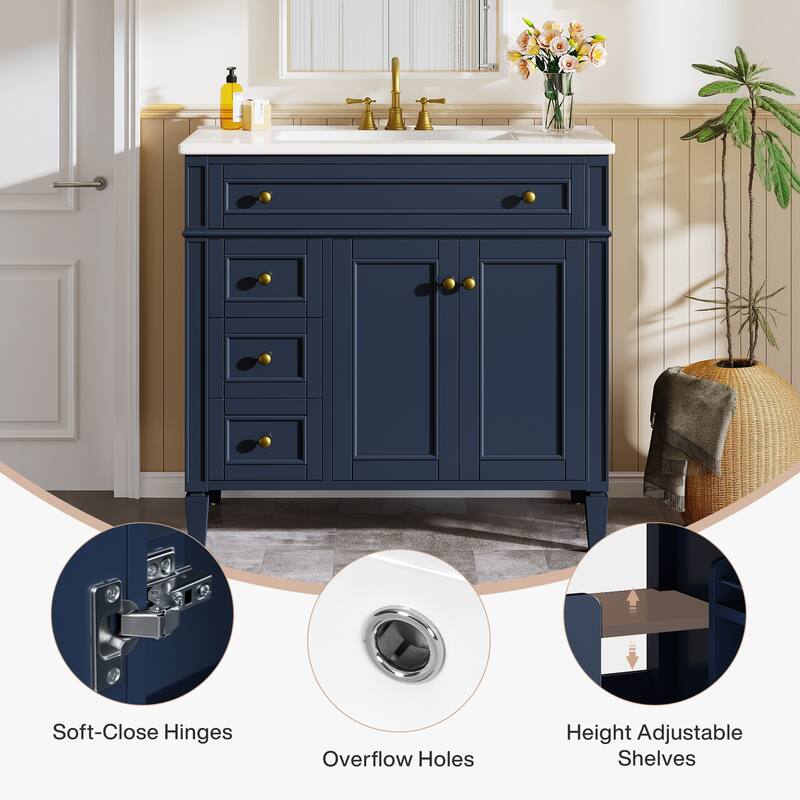 White Modern Wooden Bathroom Vanity with Basin, Floor Storage Cupboard