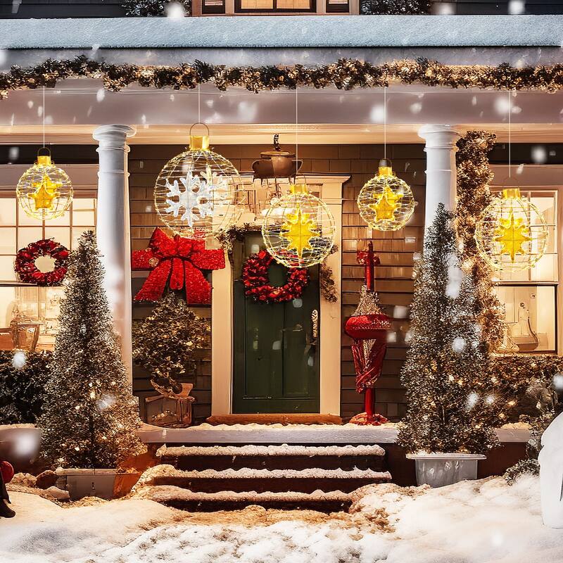 Gymax 3 PCS Pre-Lit Lantern Balls w/ 732 Bright LED Lights Zip Ties & - Gold - See Details