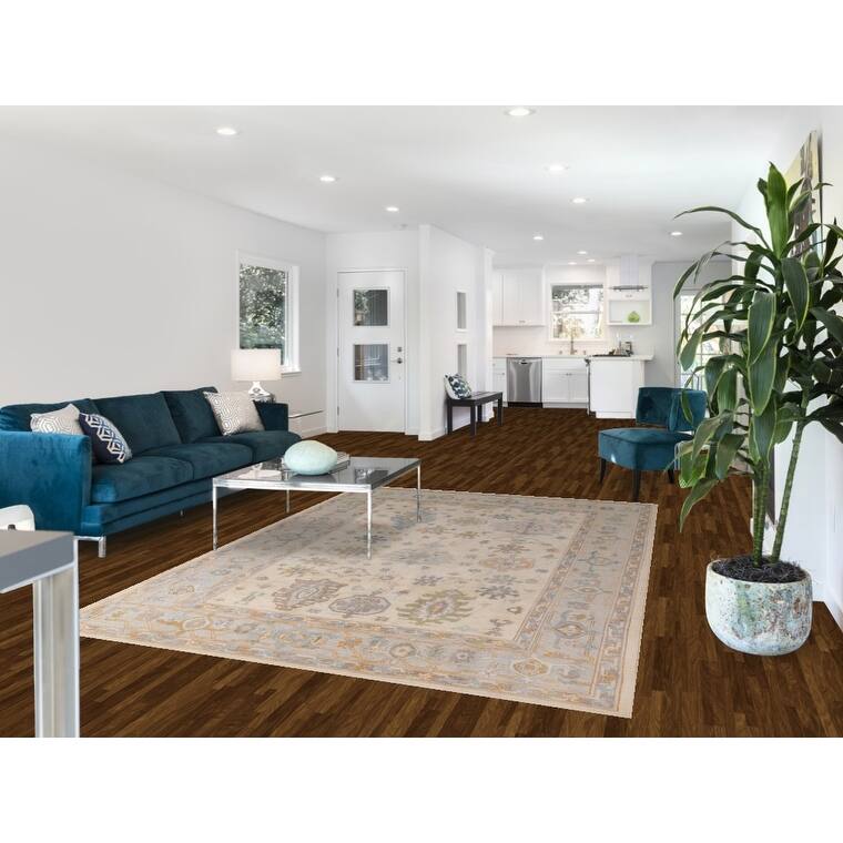 Ivory Oushak Vegetable Dye Turkish Area Rug Handmade Wool Carpet - 6'3"x 9'0"