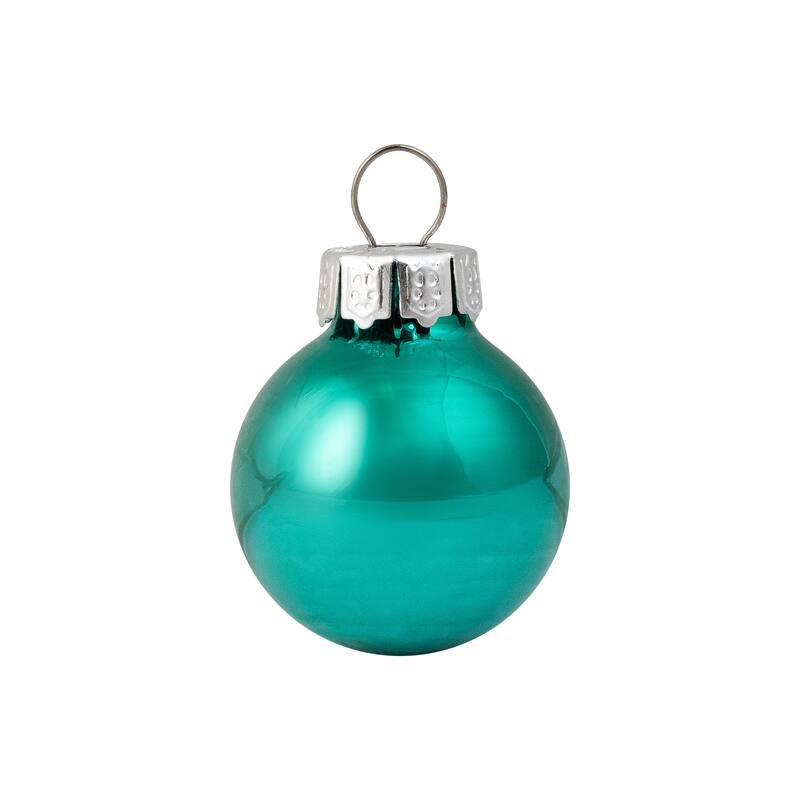 2-Finish Mini Christmas Glass Ball Ornaments - 1" (25mm) - Teal Green - 24ct
