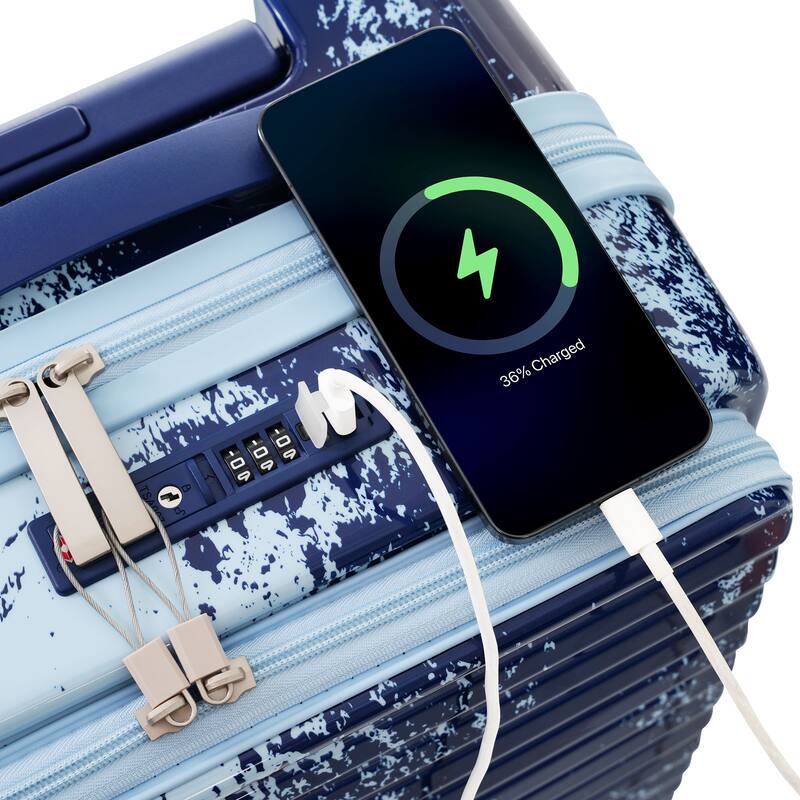 3 Piece Luggage Sets Expandable Suitcases with Front Pocket, TSA Lock USB Interface and Universal Wheel & Cup Holder