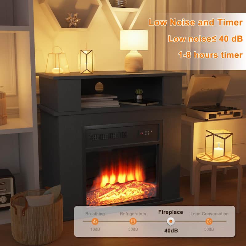 BOSSIN 28" Electric Fireplace with Mantel, 18 inch Electric Fireplace Insert,Freestanding Mantel Fireplace with Storage Shelf