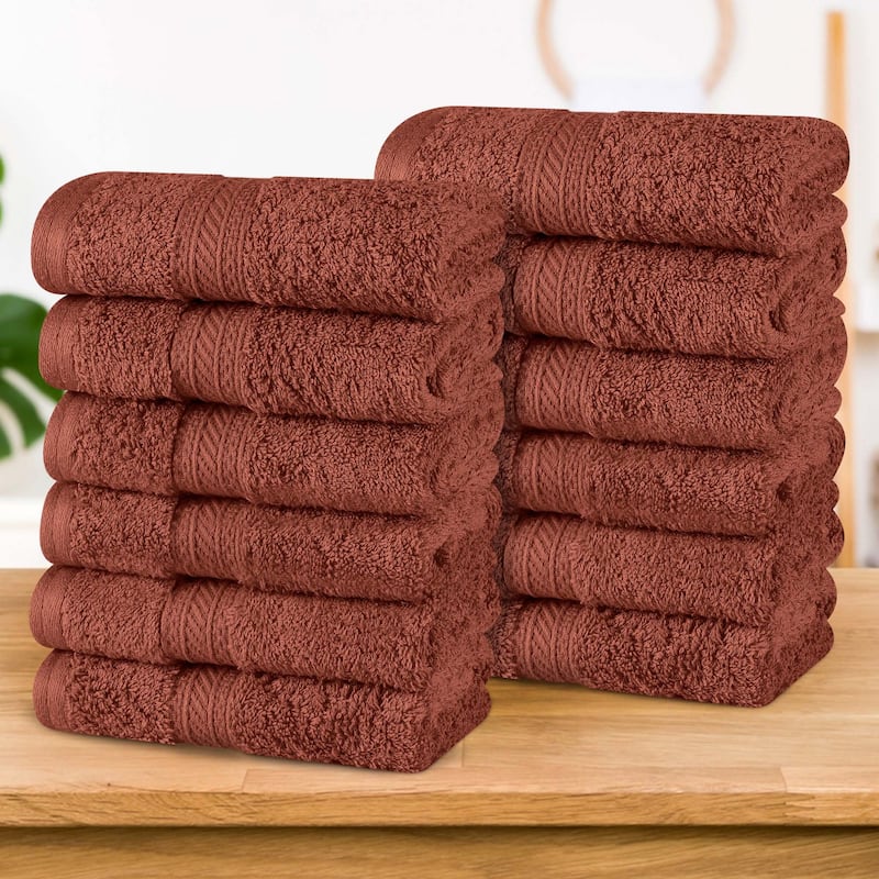 Superior Atlas Cotton Plush Heavyweight Face Towel Washcloth Set of 12 - Chocolate