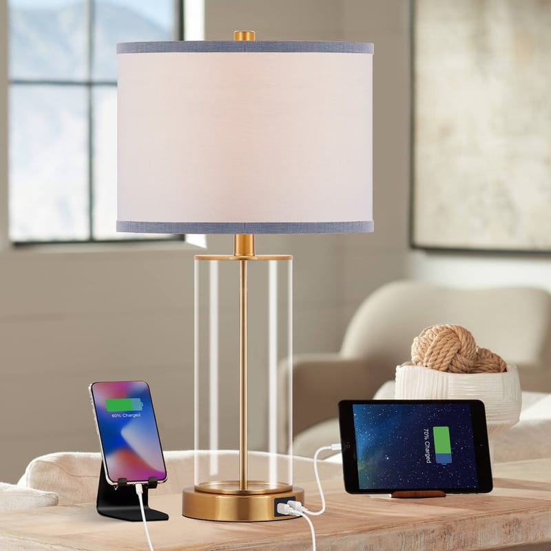 KAWOTI 23.25" Touch Control Table Lamp Set with USB Port and Bulbs