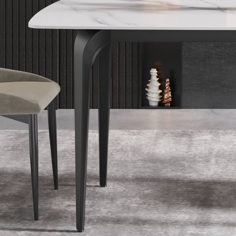 70.87"Modern artificial stone curved black metal leg dining table-can accommodate 6-8 people