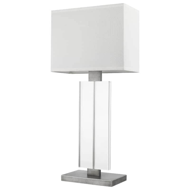 Contemporary Silver Buffet Lamp with White Shantung Rectangular Shade - 7” x 14.50” x 30.75”