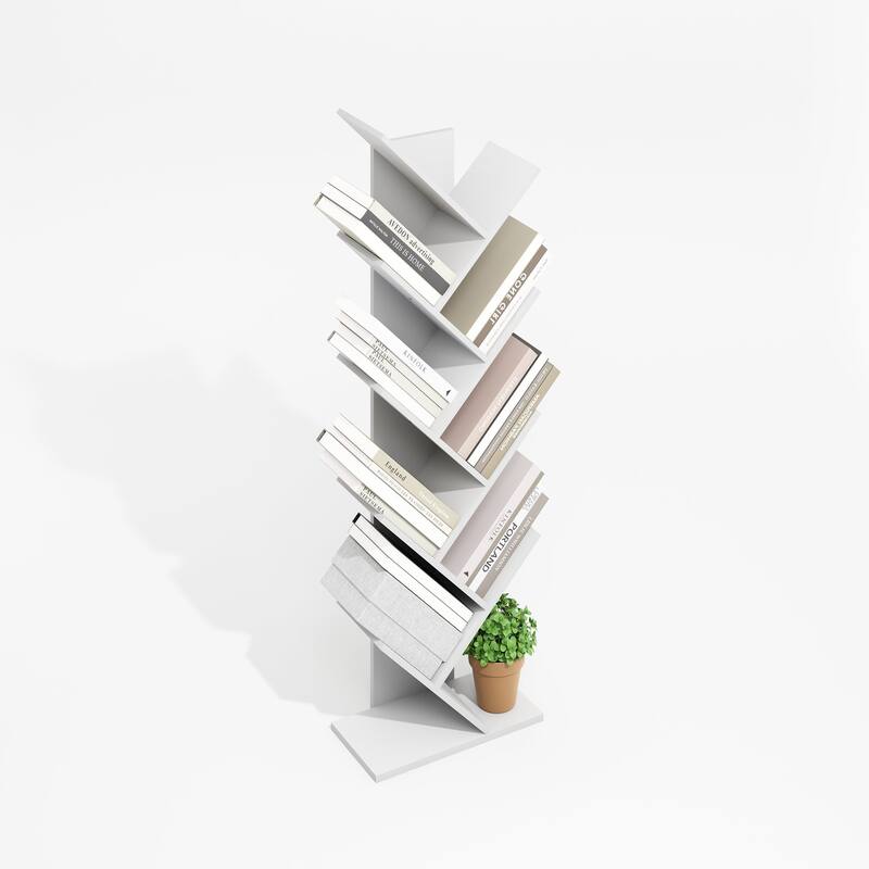50.9 in. Tall White Wood 9-Shelf Bookcase