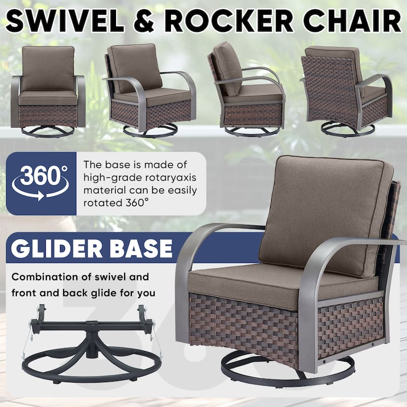 Patio 4PCS Swivel Chair with Fire Pit Table