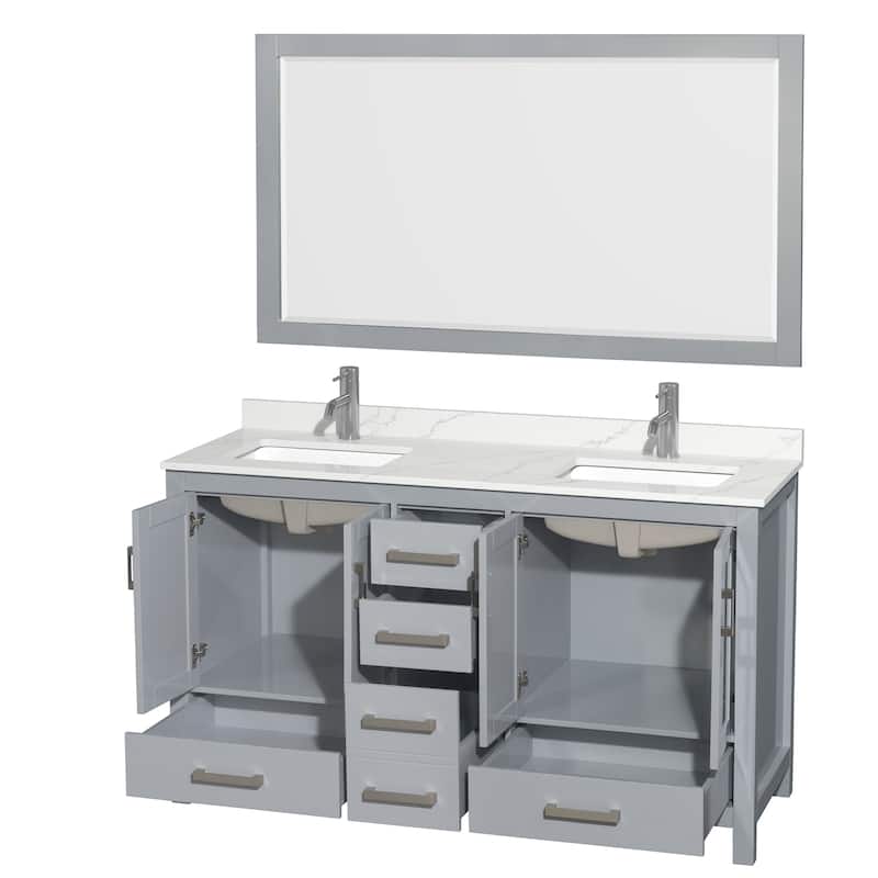 Sheffield 60-inch Double Vanity, Single Hole Quartz Top,58-inch Mirror