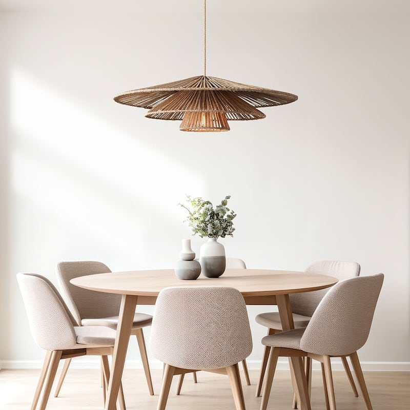 Sammie Rattan Pendant Light Natural Tiered 1-Light Handwoven Ceiling Light For Modern, Transitional, Farmhouse, Boho Room Decor