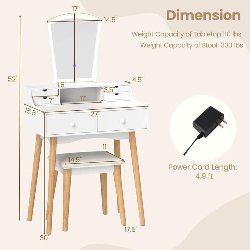 Costway Vanity Desk Set with Lighted Mirror 3-Color Adjustable LED - See Details