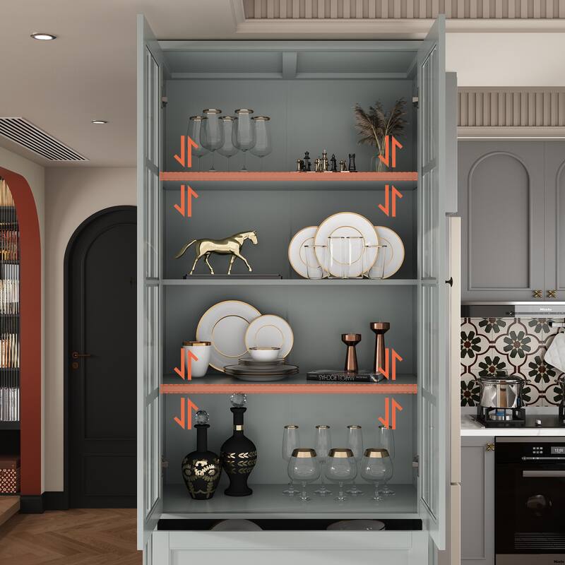 78.7" Combo Buffet Bookcase Storage Cabinet Glass Bookshelf Display