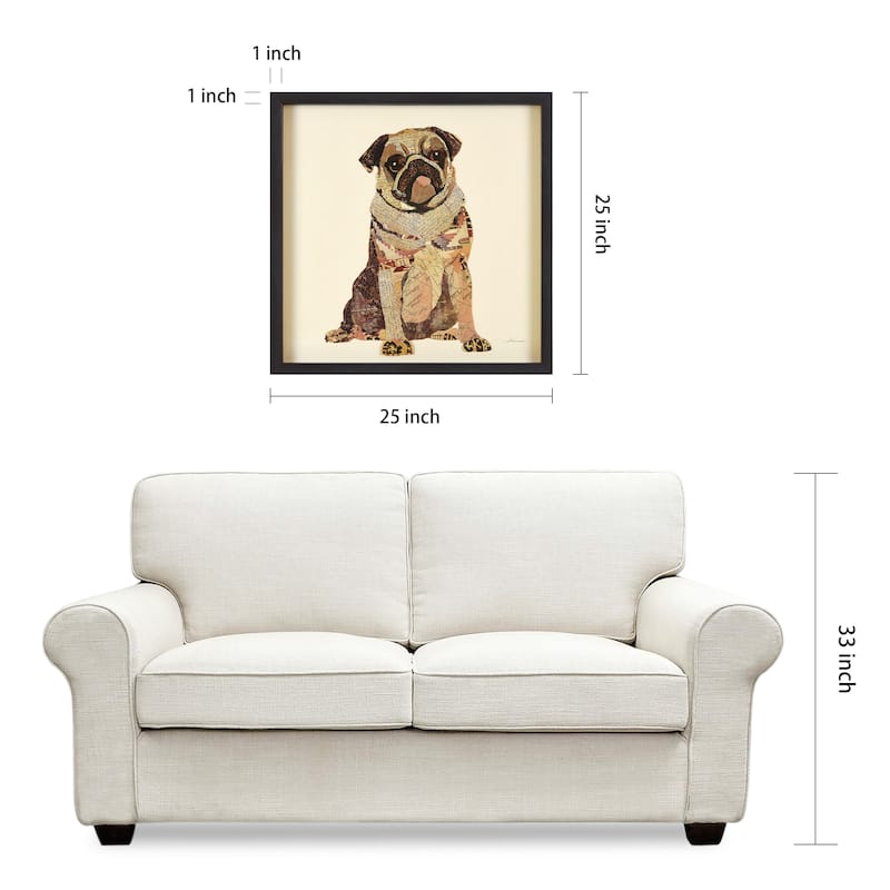 Empire Art "My Puggy" Alex Zeng's dimensional collage, under glass & a black shadow box frame