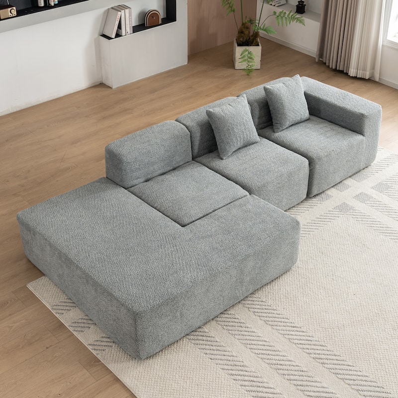 116.5" Grey Polyester Sectional Sofa, Free-combined, for Living Room