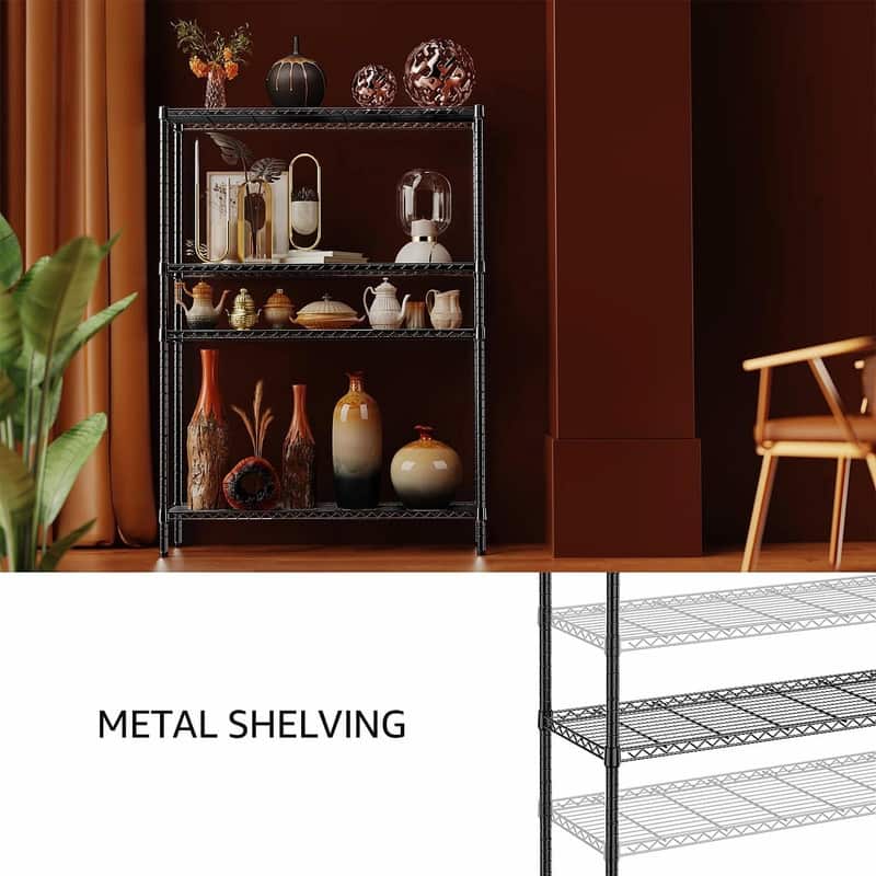 1400 LBS Heavy Duty Garage Shelving, 4-Tier Adjustable Black Metal Wire Storage Shelf Unit