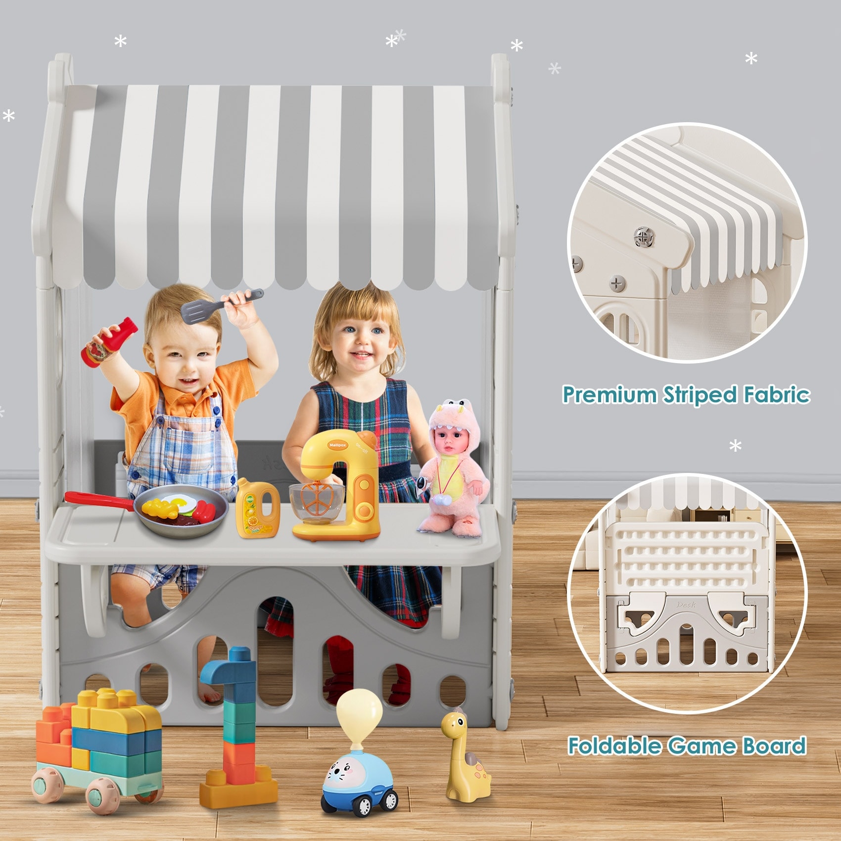 Toddler playhouse with kitchen top