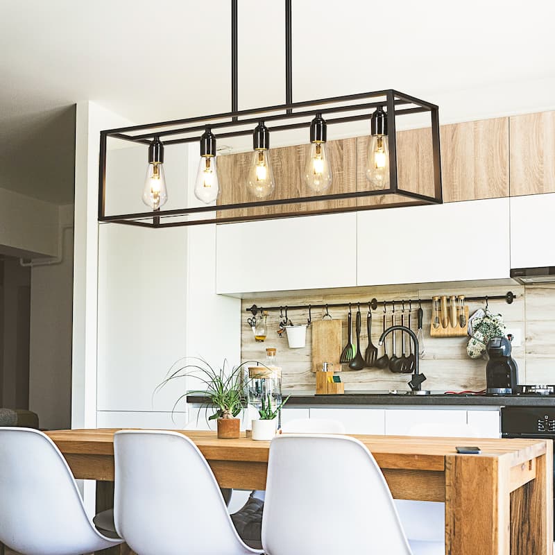 Vintage Chandelier Ceiling Lamp Kitchen Island Hanging Pendant Lights - 31.5 L x 8.66 W x 30.12 H inch - Black