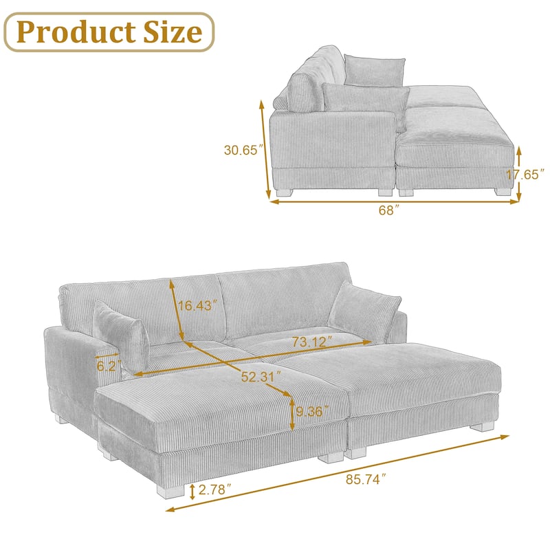 Corduroy Modular Sectional Sofa Deep Seat Corner Sofas & Ottomans