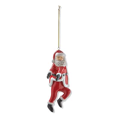 Dancing Santa Run Man Ornament - Ceramic Christmas Tree Decoration, 6.2" H, Red, Easy Dust Clean