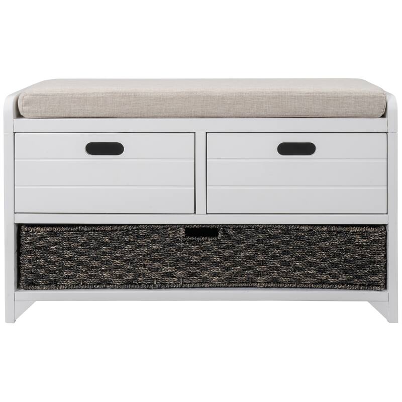 Wood Storage Bench with 2 Woven Baskets by Harper&Bright Designs
