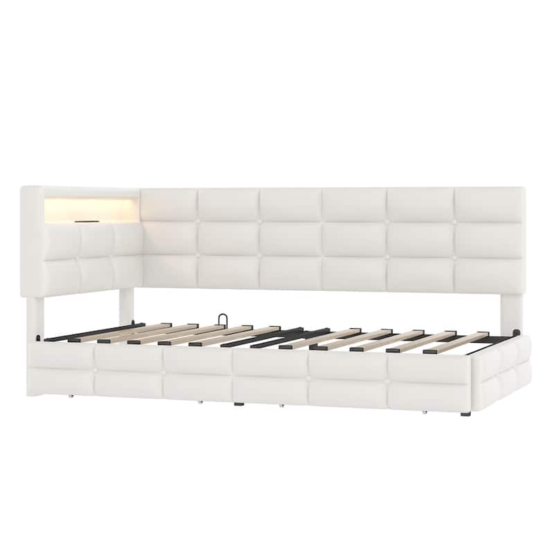 Upholstered Twin Size Daybed w/Storage 2 Drawers and Charging Station