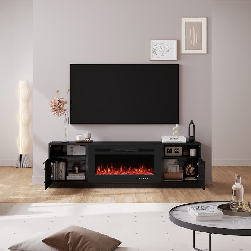 Clihome 36'' Electric Fireplace High Gloss 70'' TV Stand