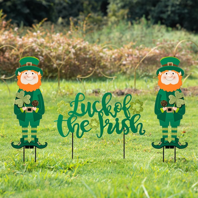 Glitzhome St. Patrick's Metal LUCKY Leprechaun Yard Stakes or Wall Sign - "Leprechaun"