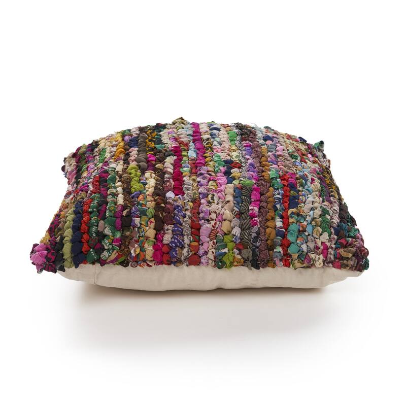 26" Rainbow Abstract Rag Floor Pillow Cover