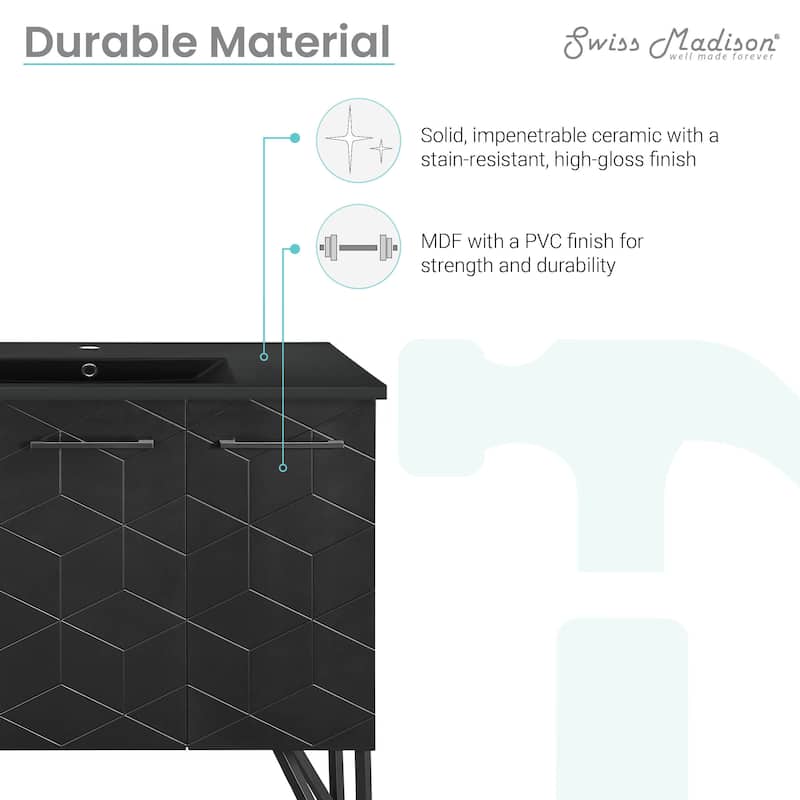 Annecy 36 In. Phantom Black Bathroom Vanity With Black Ceramic Sink Top