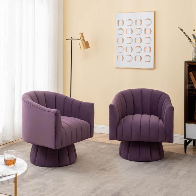 SEYNAR Modern Glam Velvet Upholstered Round 360 Degree Swivel Accent Barrel Chair Set of 2