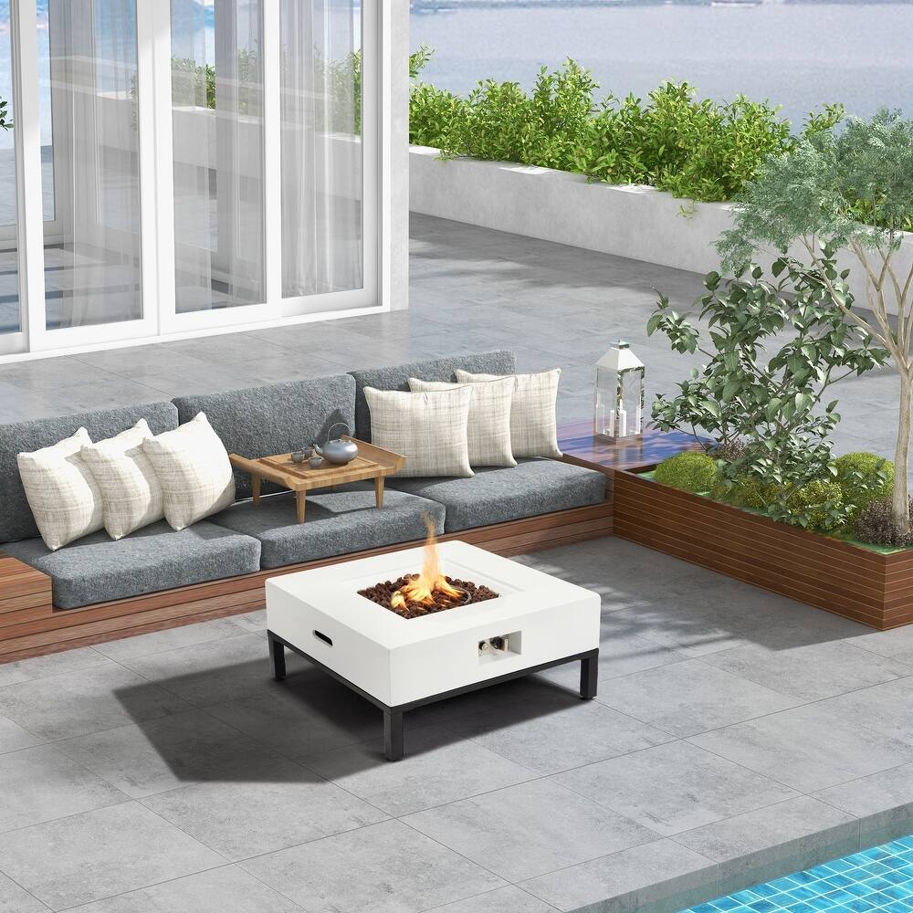 AVAWING 32" Square Concrete Fire Pit Table with Shelves