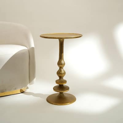 16x16x24 inch Decorative Aluminium Accent Side Table Gold Plated Finish Elegant Glamour Living Room Bedroom