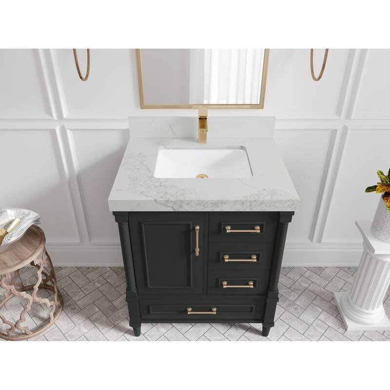 Willow Collections 30 in. W x 22 in. D Aberdeen Single Sink Bathroom Vanity with Countertop - 2" Calacatta Nuvo - Black Top