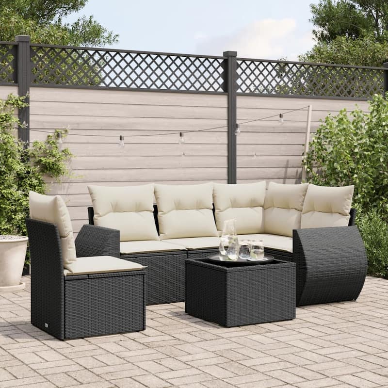 vidaXL Garden Sofa Set Black - Black and cream  With table