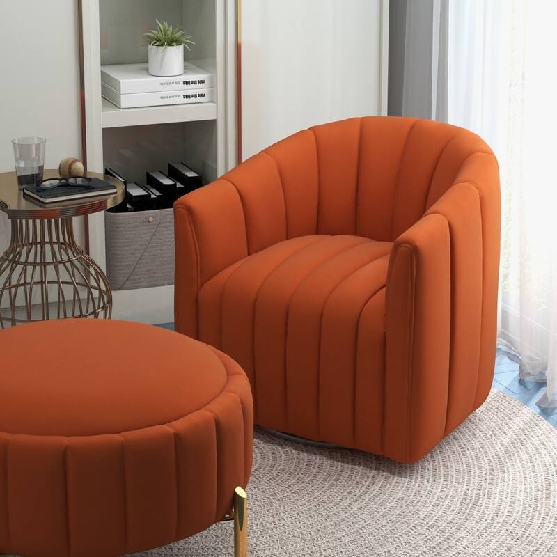 SEYNAR Contemporary Tufted Velvet Swivel Club Chair with Ottoman Set