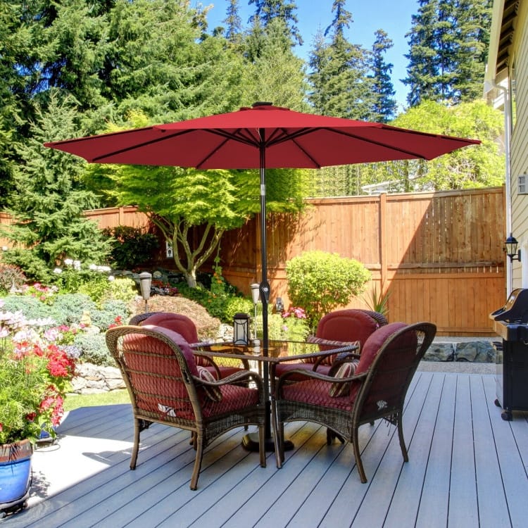 10' Solar LED Lighted Patio Market Umbrella Shade Tilt Adjustment Crank