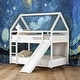 preview thumbnail 1 of 11, White Twin Size Bunk House-Shaped Bed With Slide And Ladder for Home