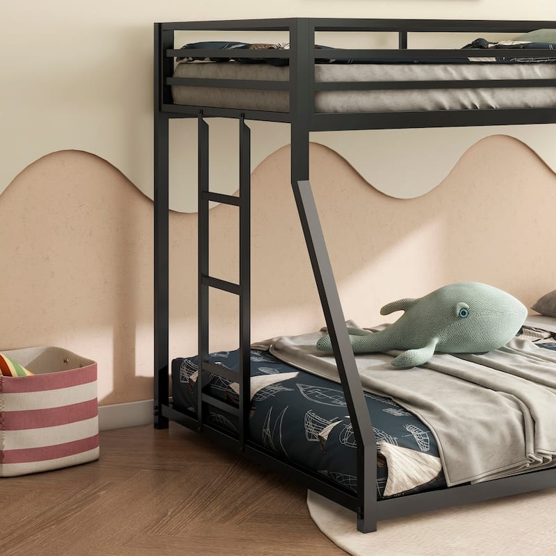 Twin-over-Full Metal Bunk Bed with Interchangeable Ladder and 22-Slat Support System