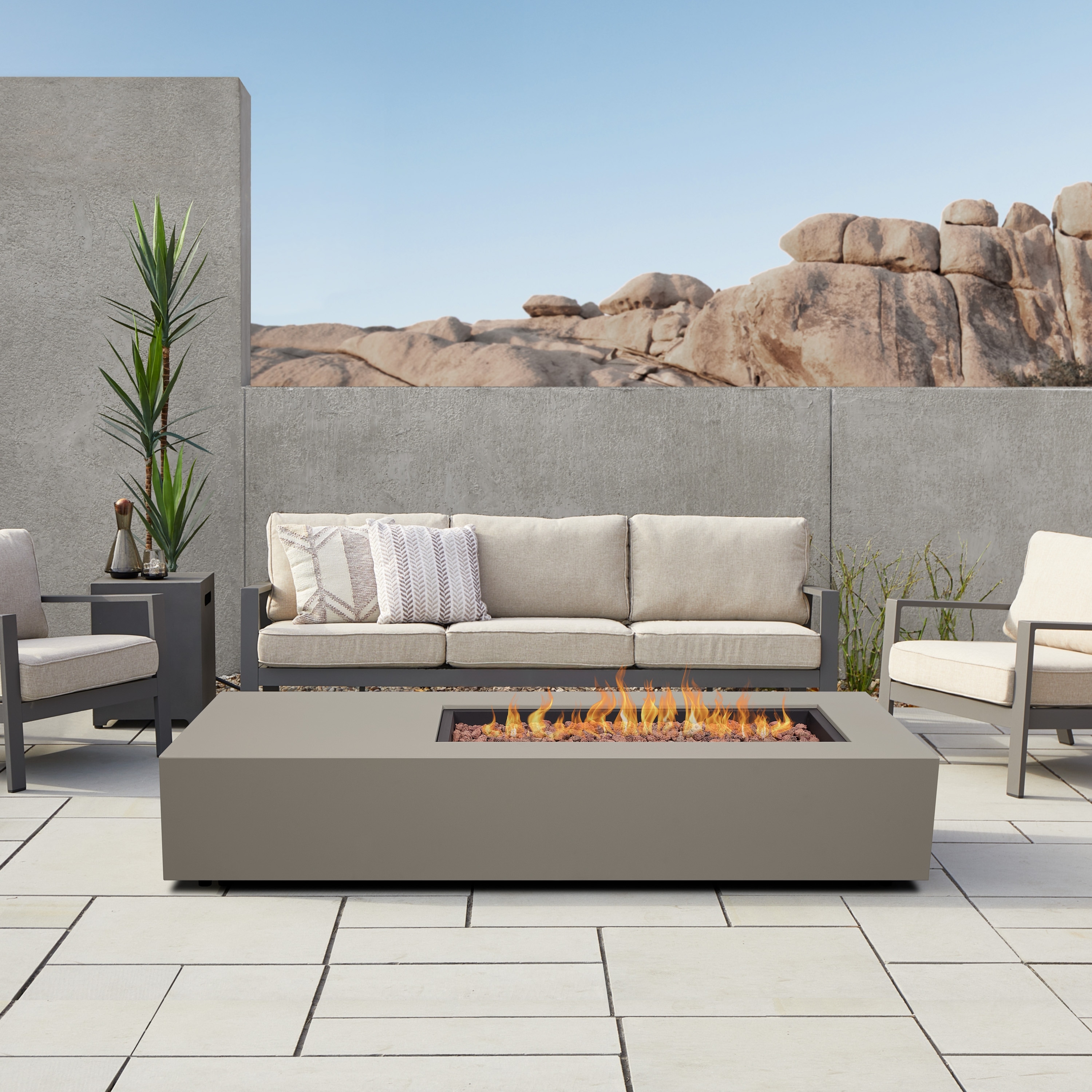 Real Flame Aegean Asymmetrical Rectangle Steel LP or NG Fire Pit Table 75in