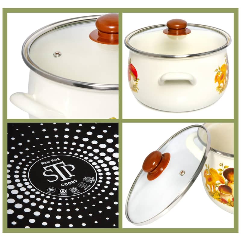 STP Goods Mushrooms Belly Deep Enamel on Steel Casserole w/Glass Lid